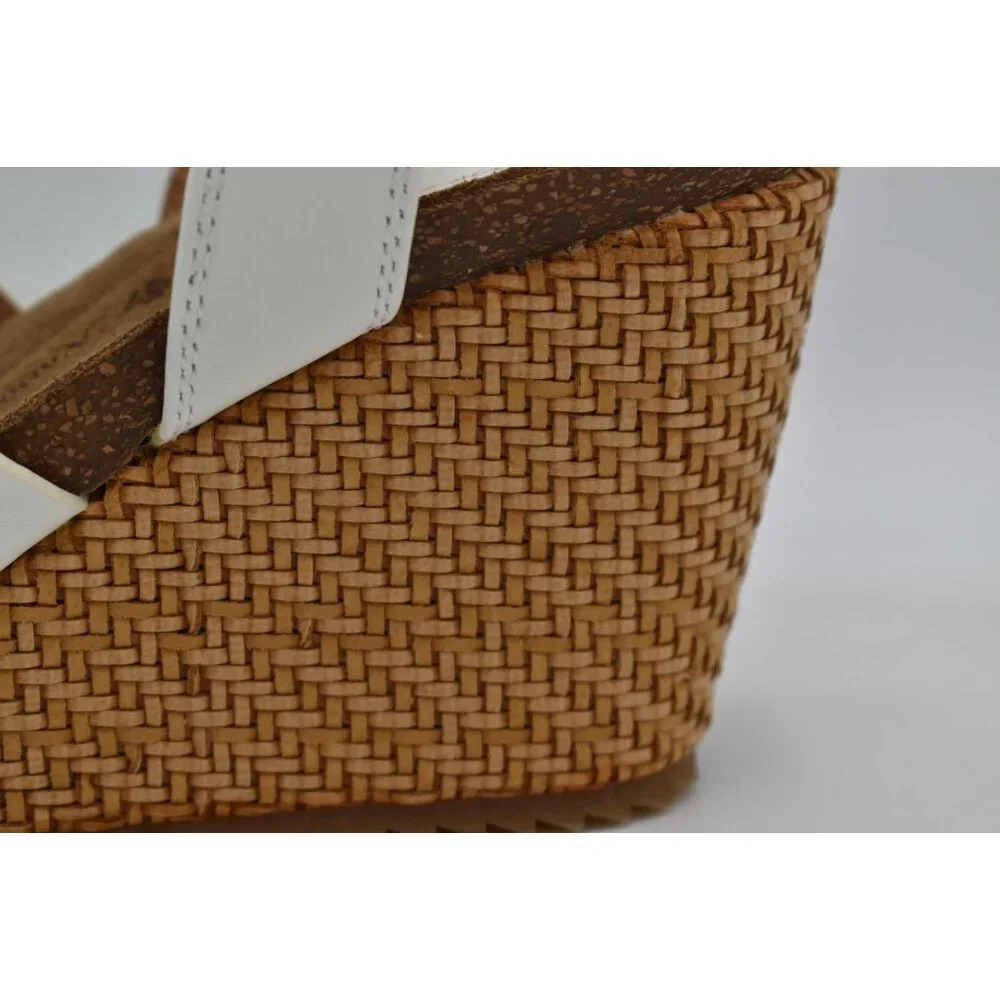 Sofft Womens‎ Size 9.5 Carlana White Leather Woven Open Toe Wedge Sandals Shoes